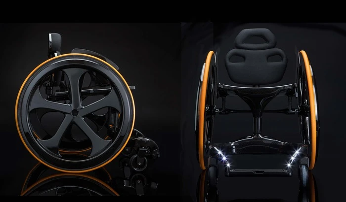 The Carbon Black wheelchair is designed to offer a practical and aesthetically pleasing transport option for users looking to ride in style
