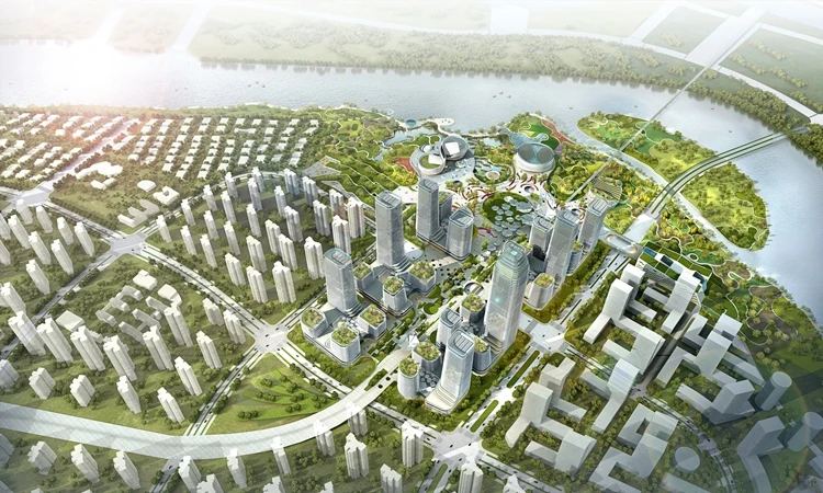 Binhai Eco City covers a planned 0.2 sq km (0.07 sq mi)
