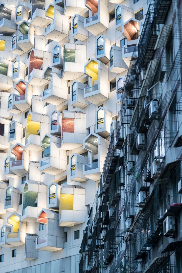 A new housing estate in Tangshan juxtaposed with an older decrepit one