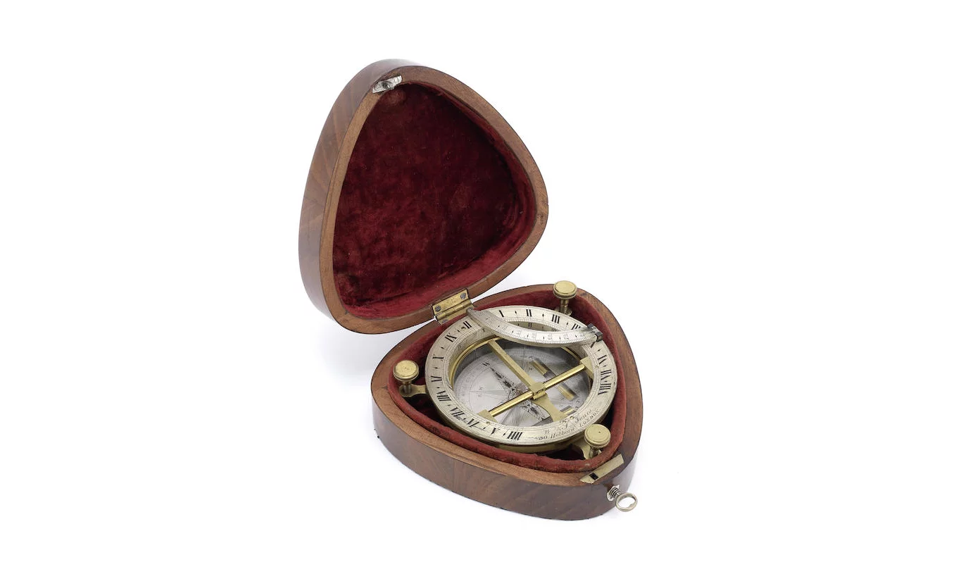 A W & S Jones brass universal equinoctial dial, English, circa 1800, in case
