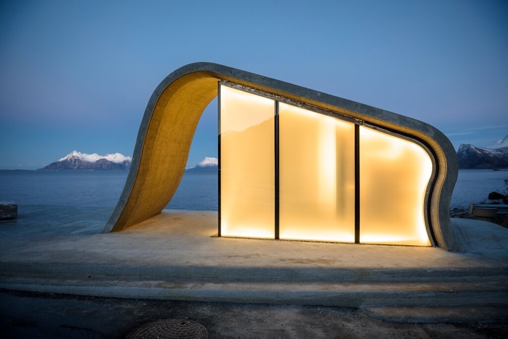 Designed by Oslo-based architecture firm Haugen/Zohar, builders are now adding the final touches to this lovely latrine