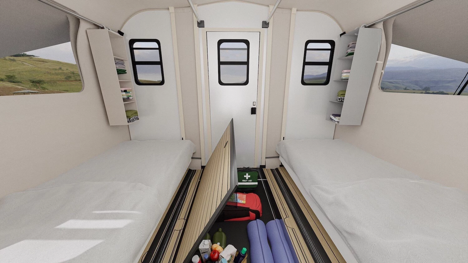 Underfloor storage in the Camp365 Model T pickup camper