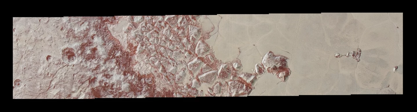 The highest resolution shot of Pluto's surface returned by New Horizons to date, spanning 330 miles (530 km)