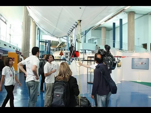 Showing off the airship to the world's press