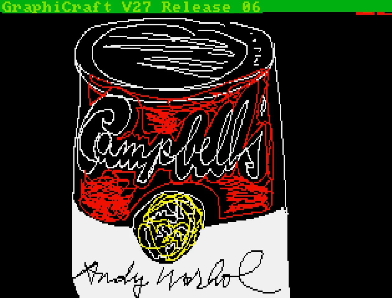 "Untitled (Campbell's Soup Can)" by Andy Warhol was 320 x 200 pixel digital artwork created on a Commodore Amiga in the mid-1980s and recovered from floppy disks in 2014. The artwork was “upscaled” to 6000 x 4500 pixels and sold for $1,170,000 at Christie's on 27 May 2021