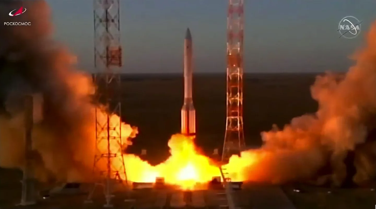 The European Robotic Arm (ERA) being launched on a Proton rocket from the Baikonur Cosmodrome