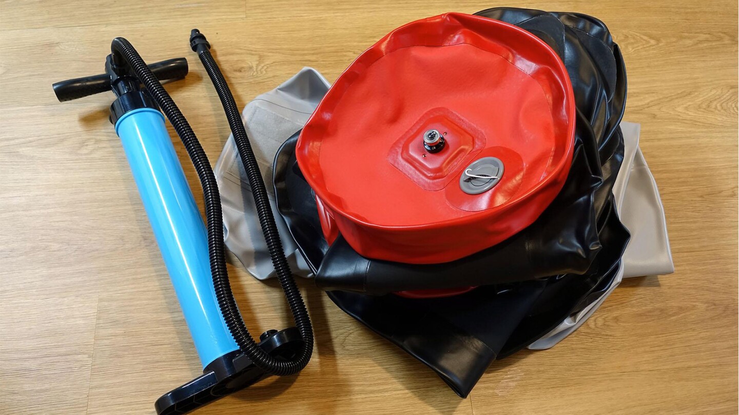 The seven sections of the Poimo are joined together by the user after being inflated