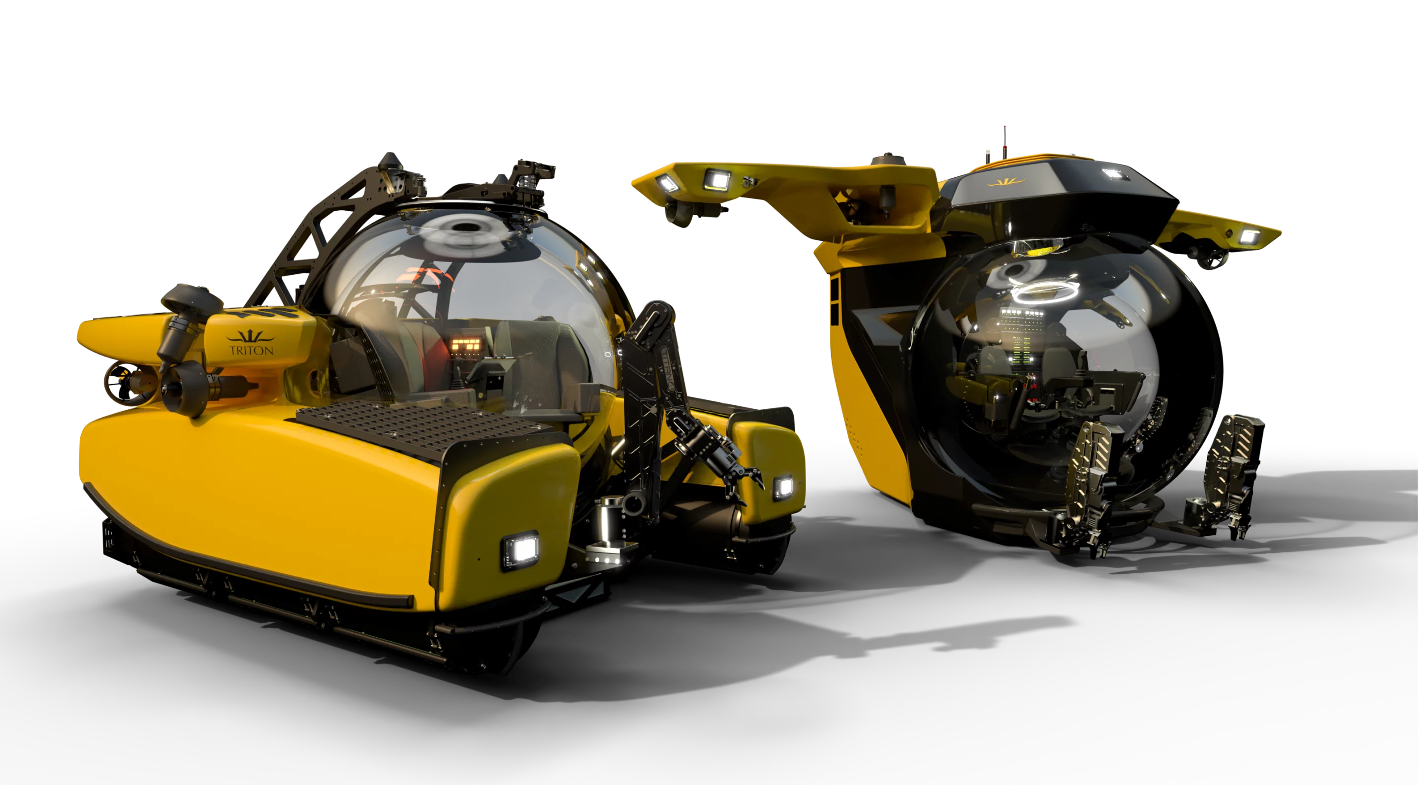 The Triton 3300/3 alongside the new gull-winged Titanic Explorer 13000/2