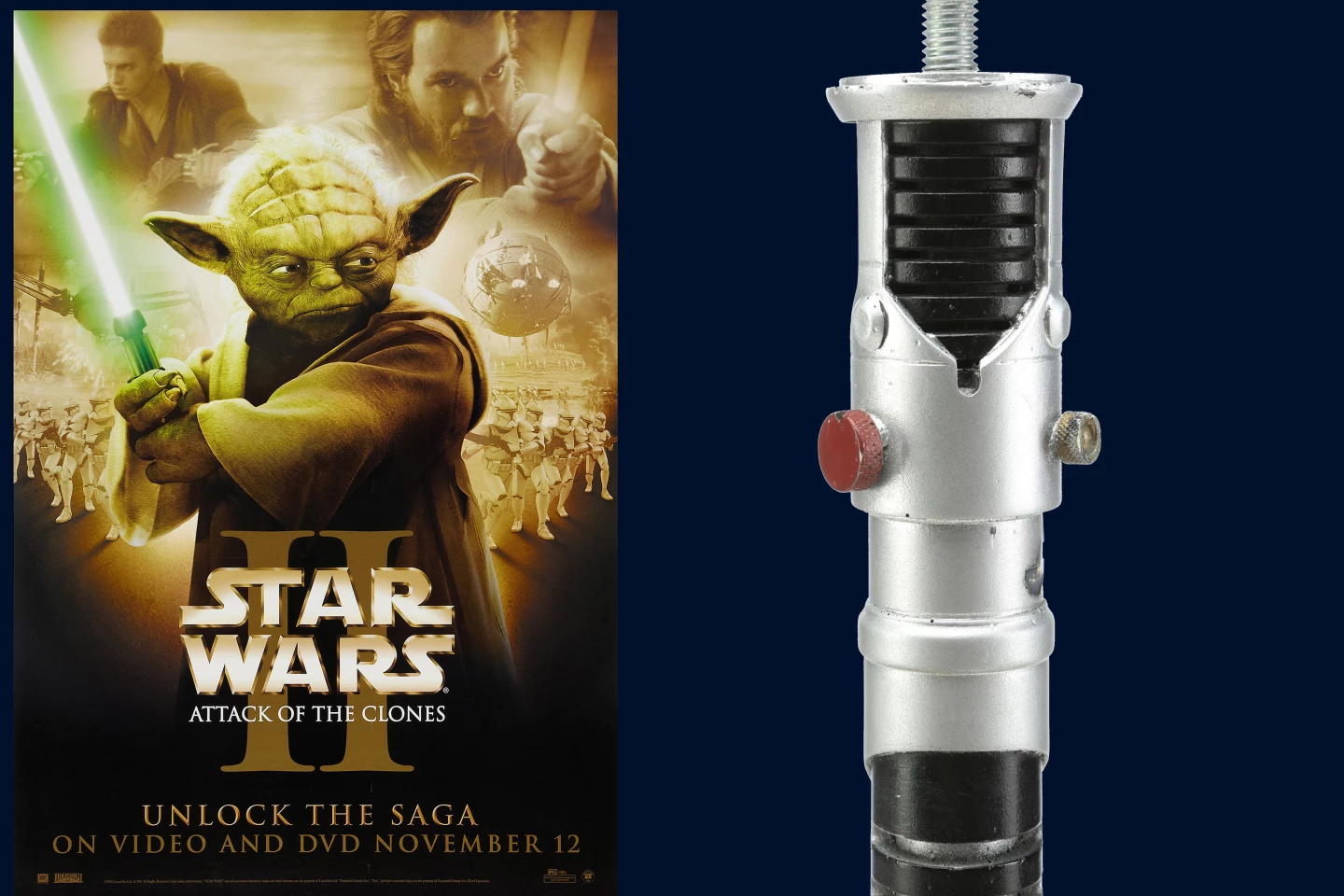 Obi-Wan Kenobi's (Ewan McGregor) Dueling Lightsaber Hilt from Star Wars: Attack Of The Clones (2002) | Estimate: $25,000 to $35,000 | Propstore Entertainment Memorabilia Live Auction | Los Angeles | 26 & 27 August 2020