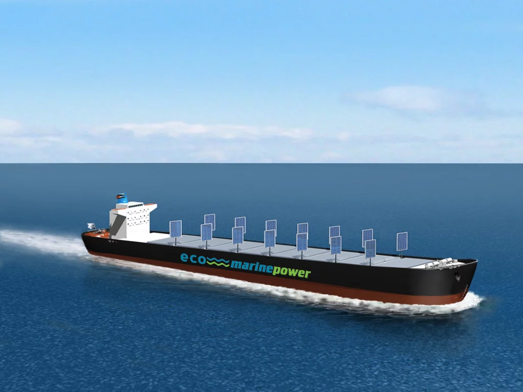 The Aquarius Eco Ship concept based on the EnergySail technology that uses solar panels embedded in rigid sails