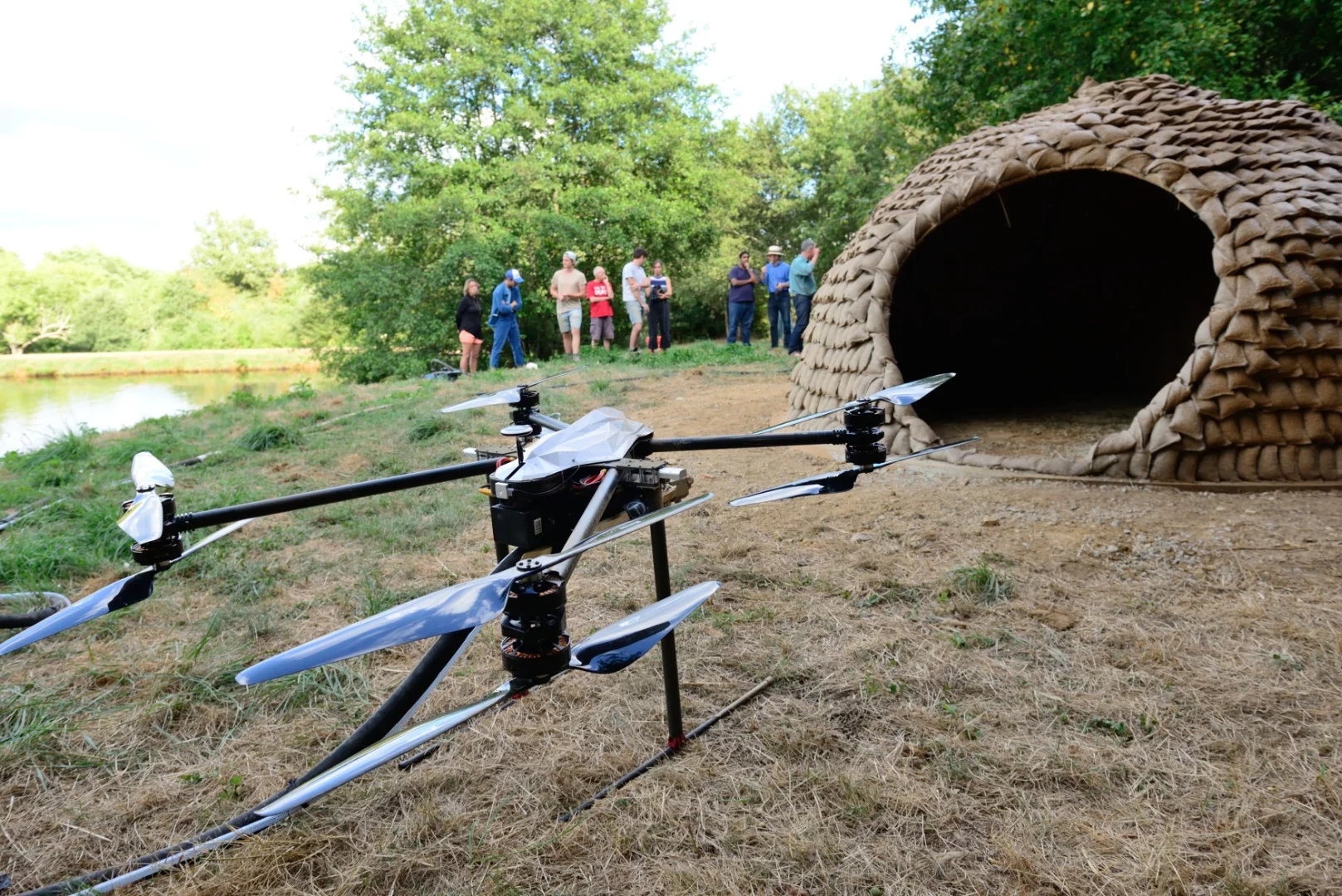 A mud-spraying drone goes to work