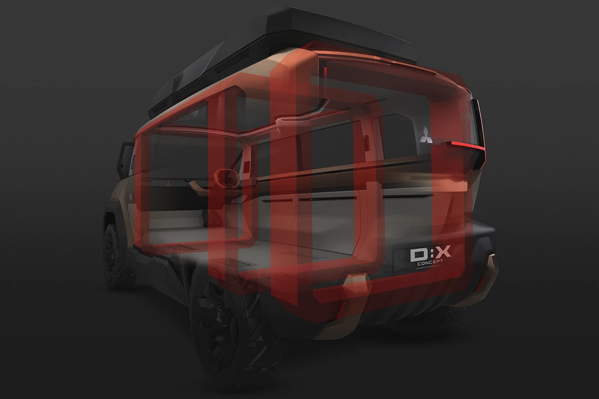 The D:X carries over the ribbed structural design Mitsubishi uses on the Delica D:5