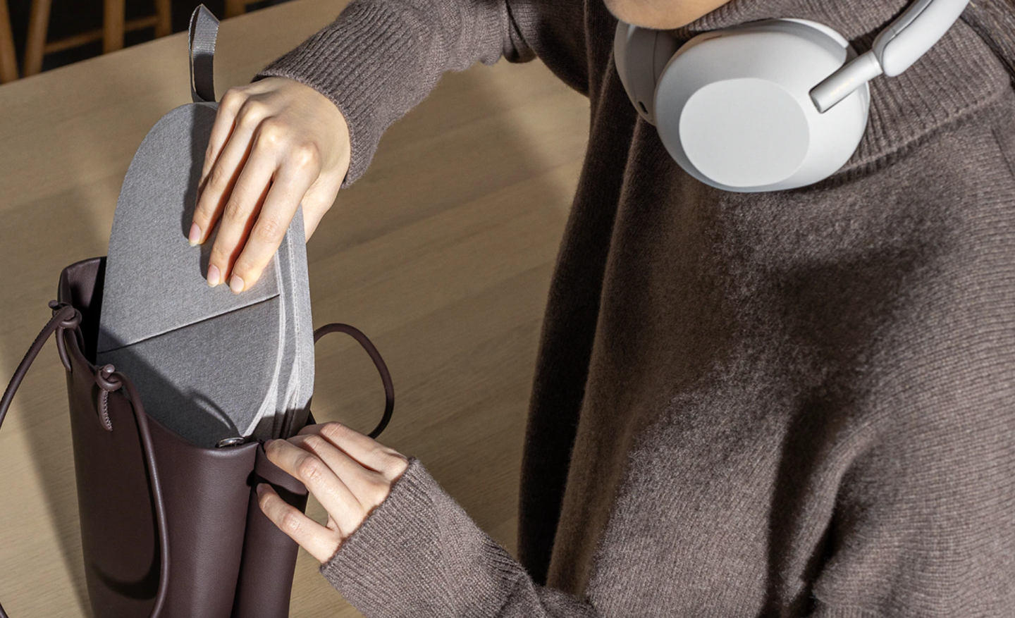 The WH-1000XM5 headphones come with a collapsible carry case, which can be compacted for easy transport when not in use