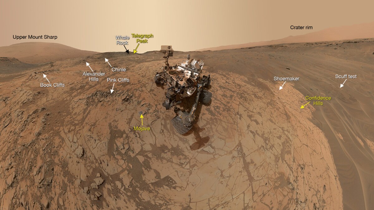 The annotated version of the shot details several of the sites Curiosity has investigated during its time in Pahrump Hills area, including the Confidence Hills and Mojave drilling sites (Photo: NASA/JPL-Caltech/MSSS)