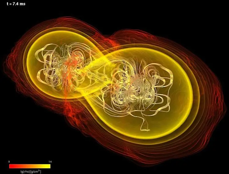 Numerical simulation of amerger of two neutron stars (Image: L. Rezzolla (AEI), M. Koppitz)