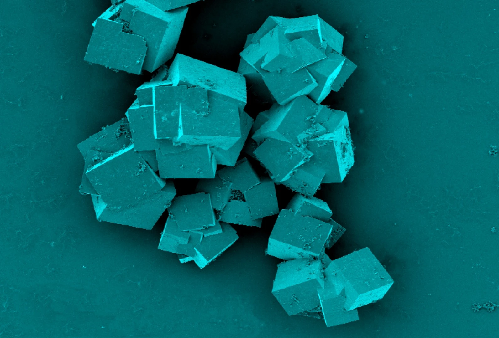 A scanning electron microscope image of metal-organic frameworks (MOF)
