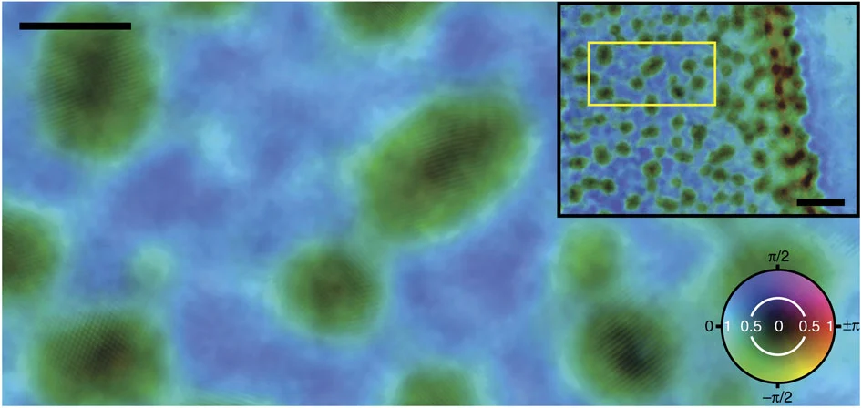 A ptychographic reconstruction of gold particles showing the atomic fringes (Image: University of Sheffield)