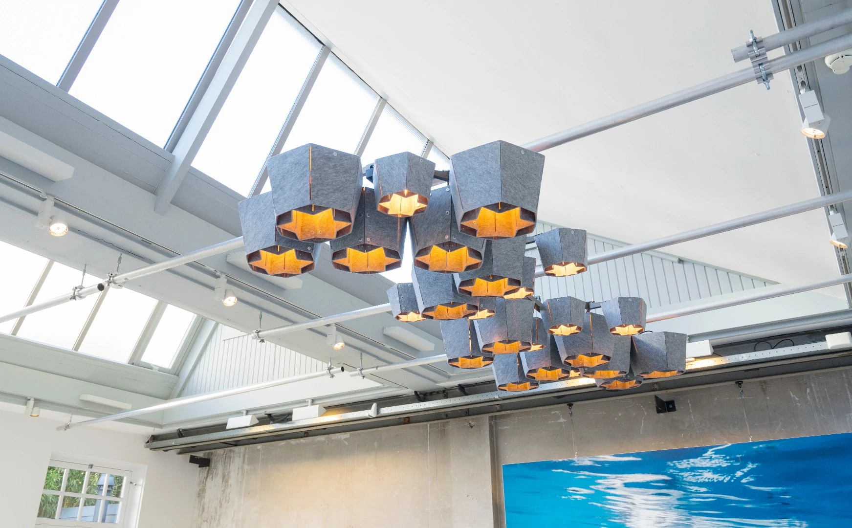 The Plastic Whale Circular Furniture lamps are made from PET felt and use energy-efficient LED filament bulbs