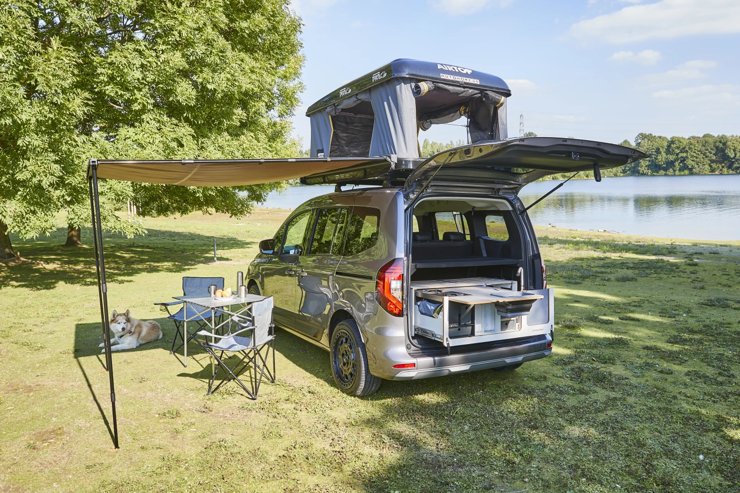 The Irmscher I-Box can be removed after the trip to return the Townstar EV's load area back to stock