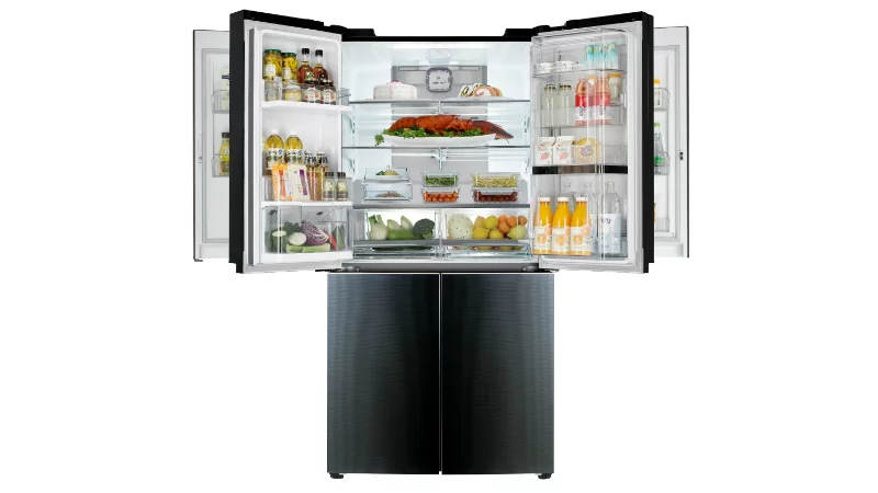 LG's new Door-in-Door Mega-Capacity refrigerator has compartments built into the frames of both doors