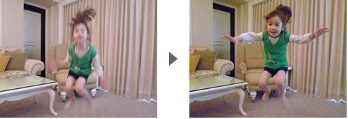 A new MotionBlur feature helps get clear action shots - without the feature (left) and with the feature (right)