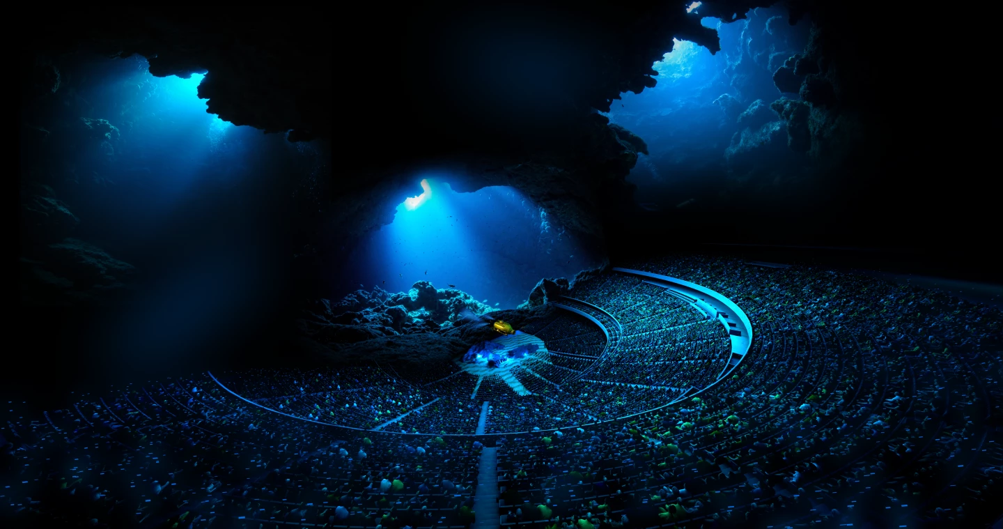The current Las Vegas Sphere's interior features an immersive display that wraps around the audience and so-called "4D" tech that allows audience members to feel a breeze, a change in temperature and even experience smells