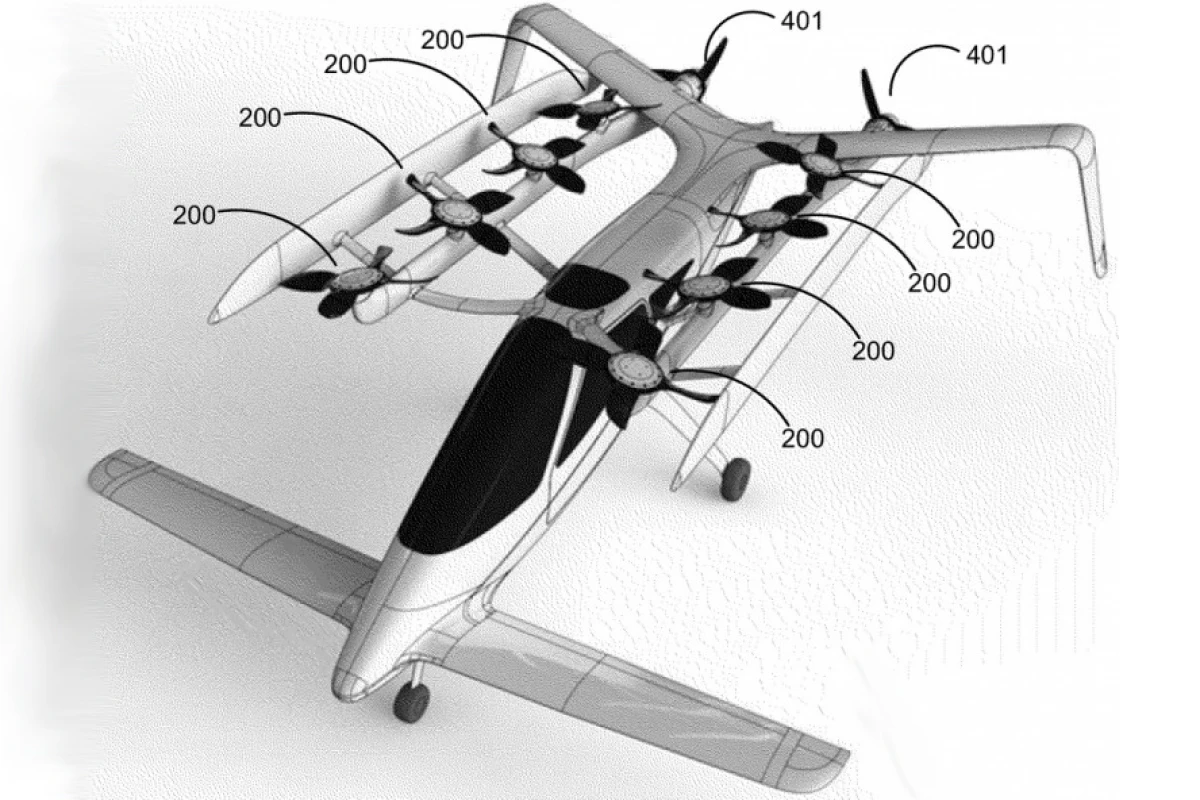 Artists drawing of the Zee.Aero concept for a vertical take-off-and-landing (VTOL) flying car