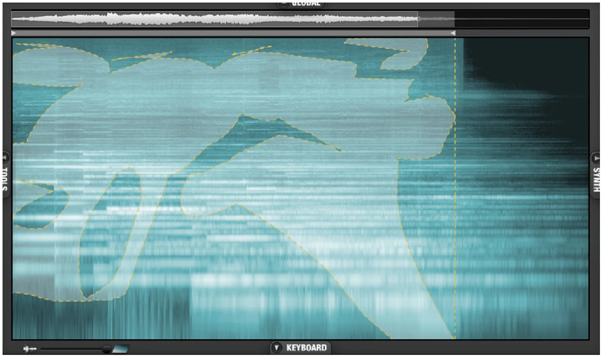 You can also go wild and simply draw freehand shapes to affect the time and frequency of the source audio in the spectrogram window using the Brush tool
