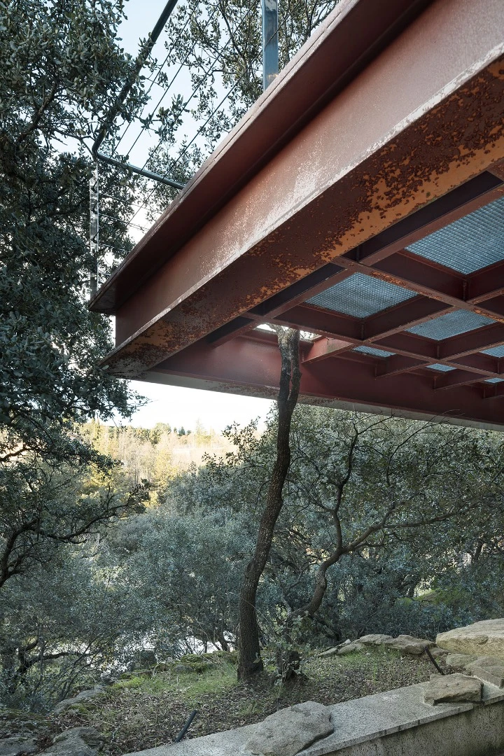 A tree grows through the Hidden Pavilion's second floor veranda