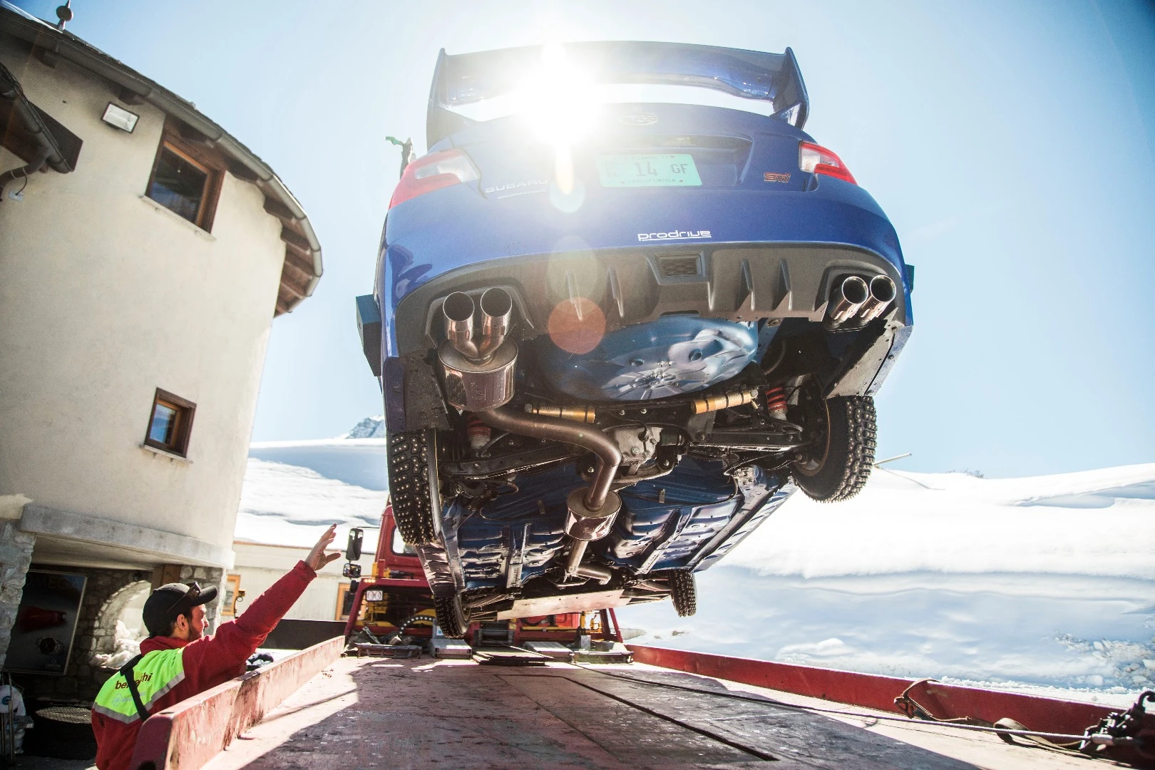 A look under Mark Higgins' WRX STI before taking on the bobsled run in St. Moritz