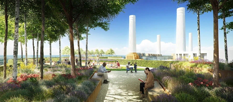 Battersea Roof Gardens is part of the Battersea Power Station redevelopment and will provide views of the famous chimneys