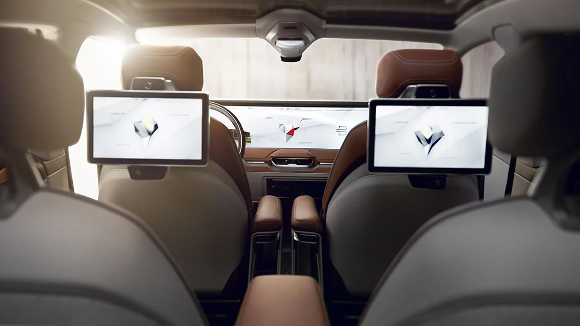 Inside, a 49-in "shared experience display" stretches across the dashboard, joined at the rear by two passenger displays