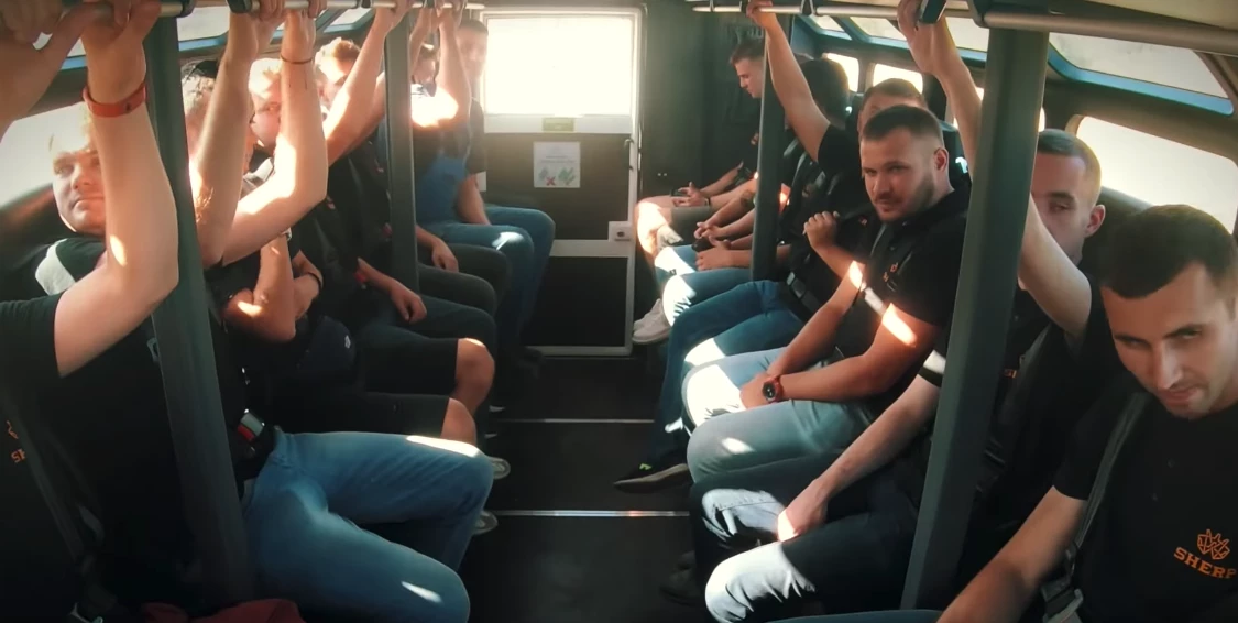 The crew takes the "bus" to work