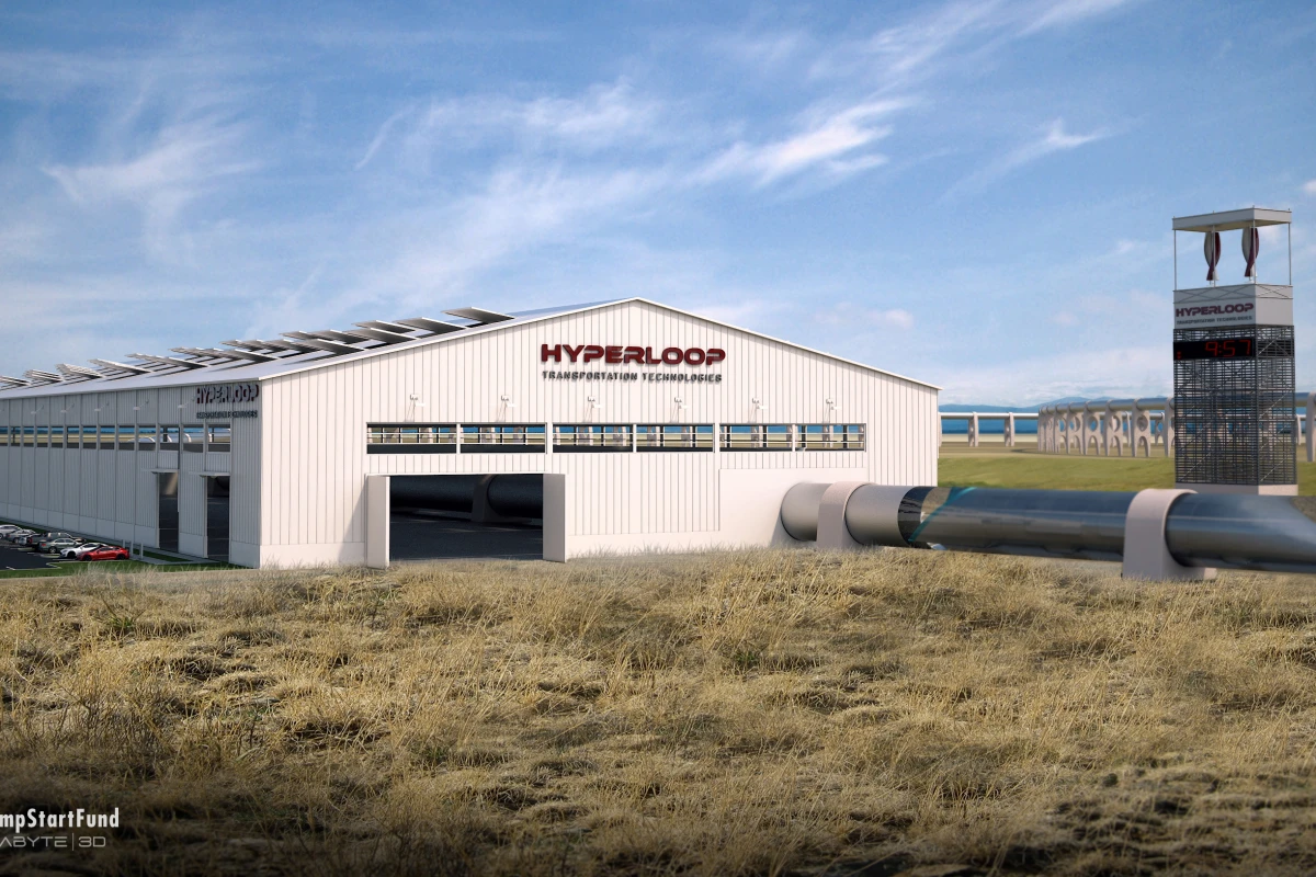 Concept rendering of a Hyperloop station at Quay Valley (Image: Hyperloop Transportation Technologies)