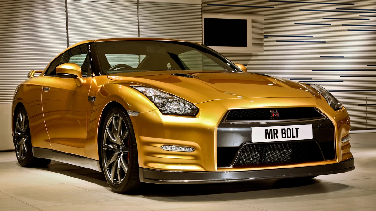 The front quarter view of the Bolt Gold GT-R