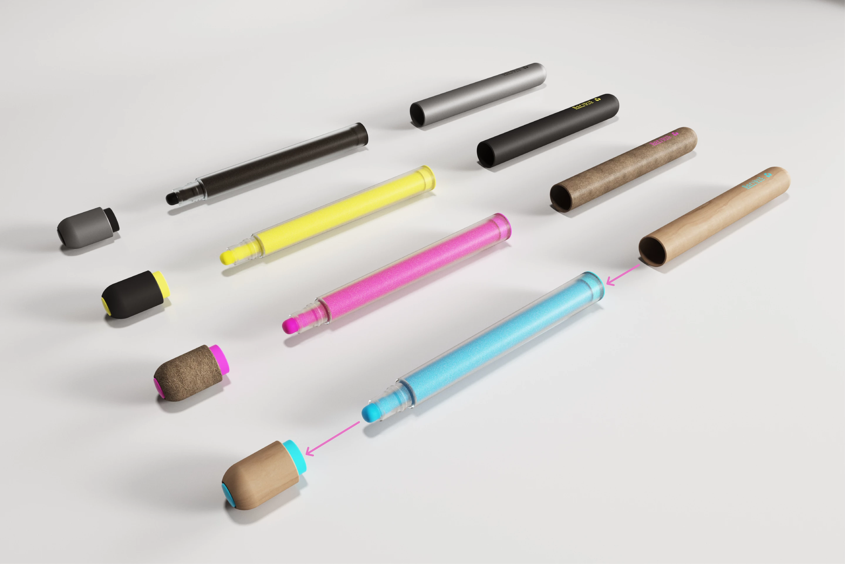The replaceable nibs and cartridges inside the Scribit Pen's barrel are composed of "natural fibers," while the non-toxic water-based ink is actually certified as edible