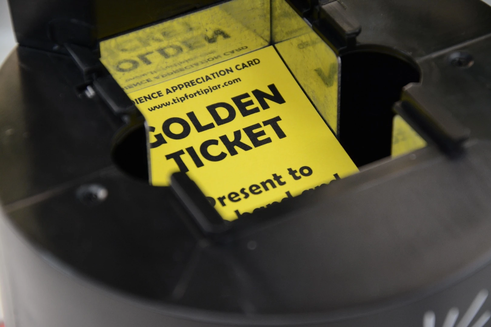 Thick paper cards are loaded into the magazine and weighted down