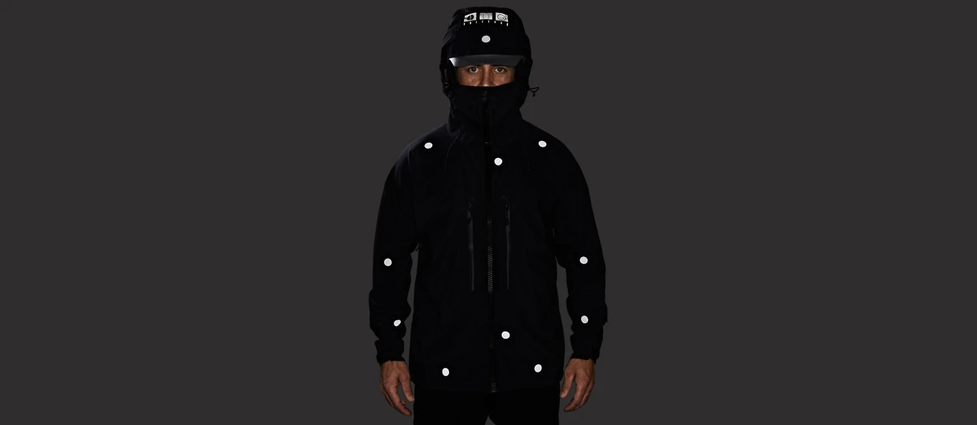 Vollebak's Black Light jacket, as seen when reflecting