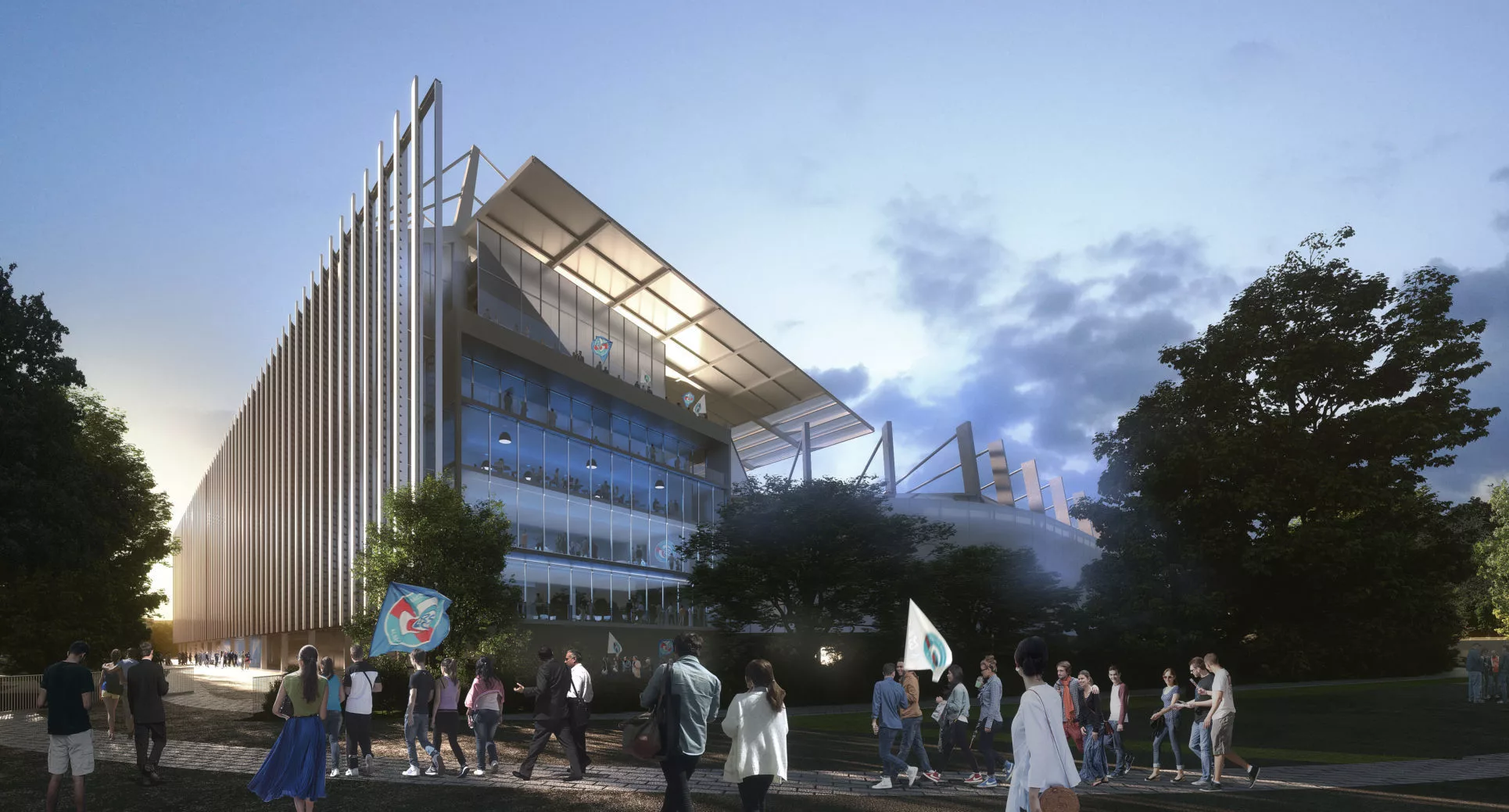 The Stade de la Meinau Renovation's main facade will incorporate decommissioned Airbus A340 fuselages