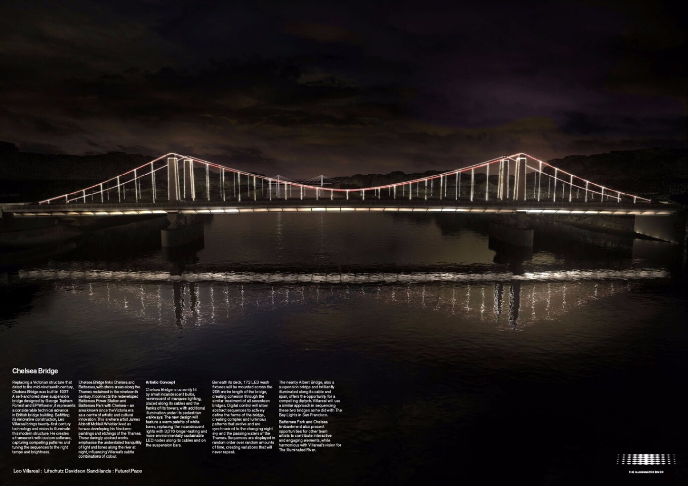 Chelsea Bridge will be bathed in warm white tones, sequenced to change randomly