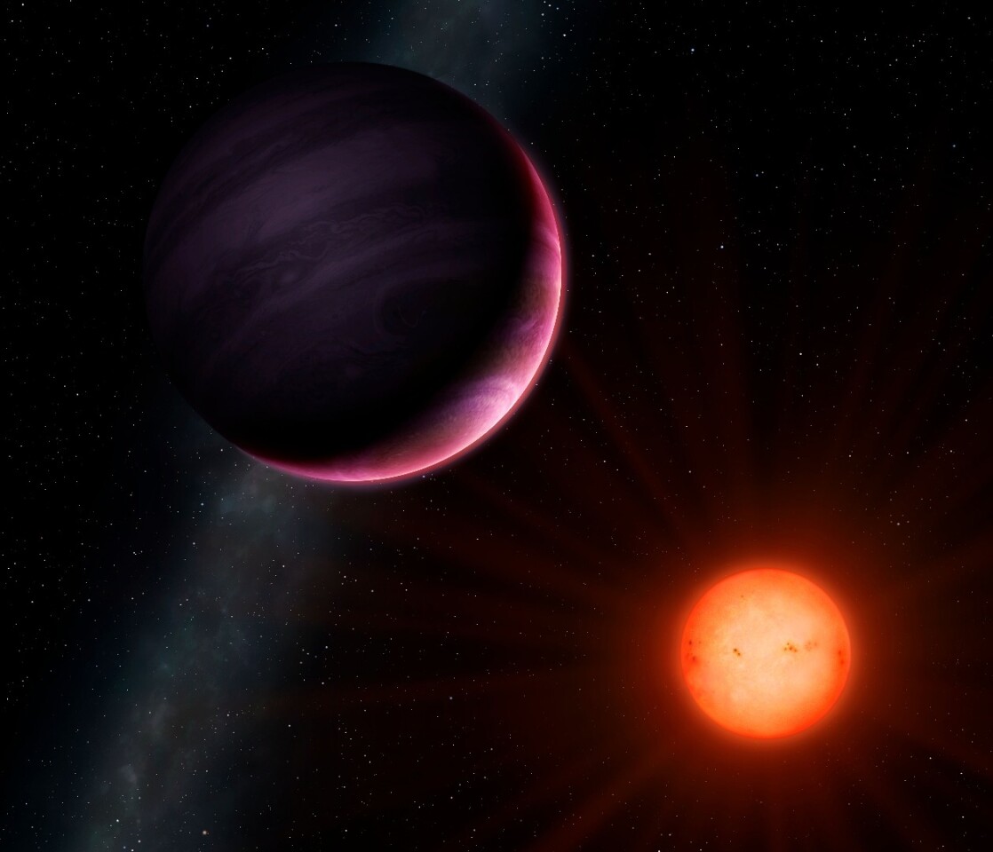 Artist's impression of NGTS-1b orbiting its red M-dwarf star