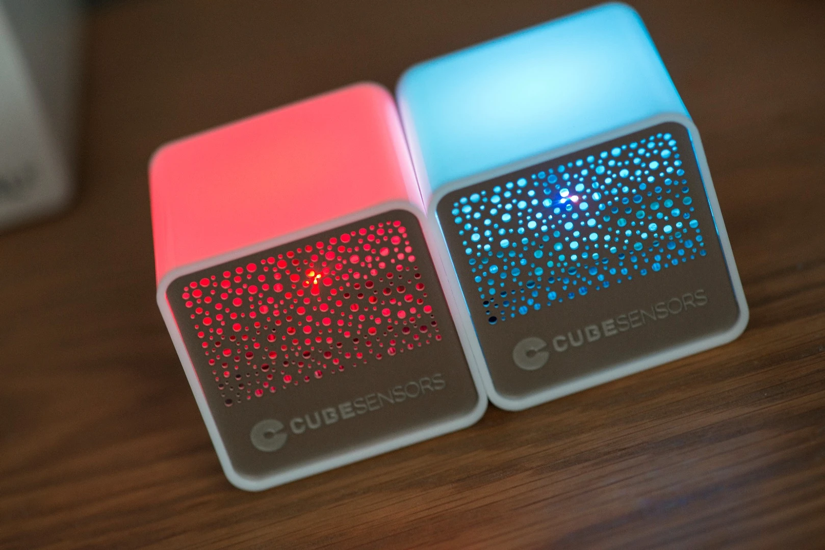 The CubeSensors will glow red if something needs changing in the room, or blue if everything is okay