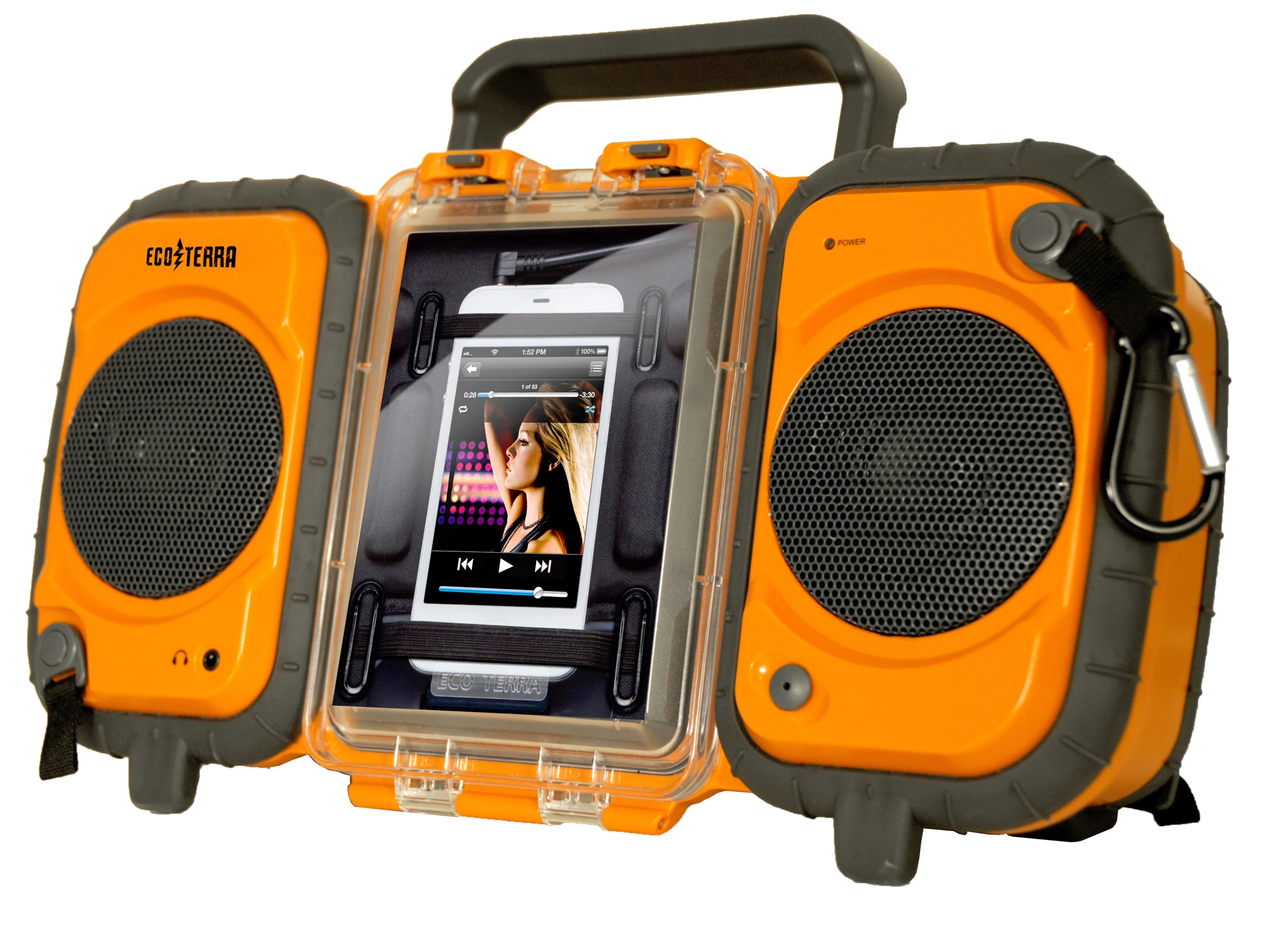 The Eco Terra's polycarbonate outer shell has rubberized impact bumpers and it features a clear waterproof compartment to the front and middle where the smartphone or media player is placed