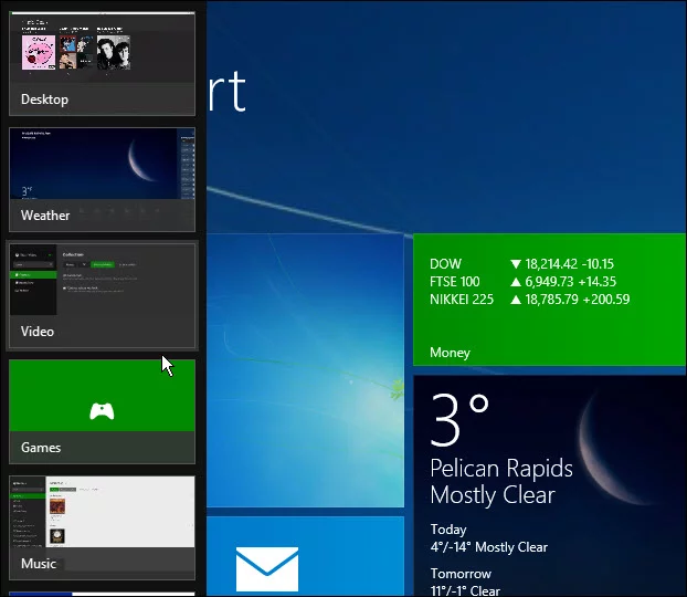 Recent apps bar and the Charms bar in Windows 8