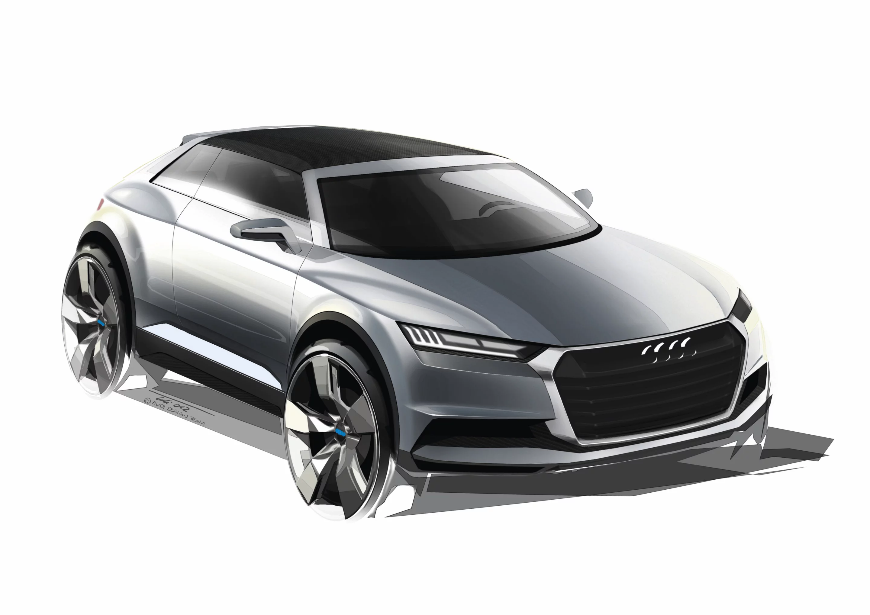 The Audi crosslane coupé concept design drawing front angle view