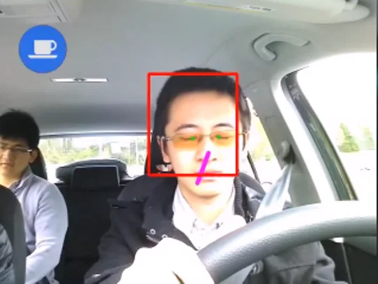 The front camera focuses on signals from the driver, such as head pose, eyes and blinking rate, which provides the data to infer drowsiness and distraction