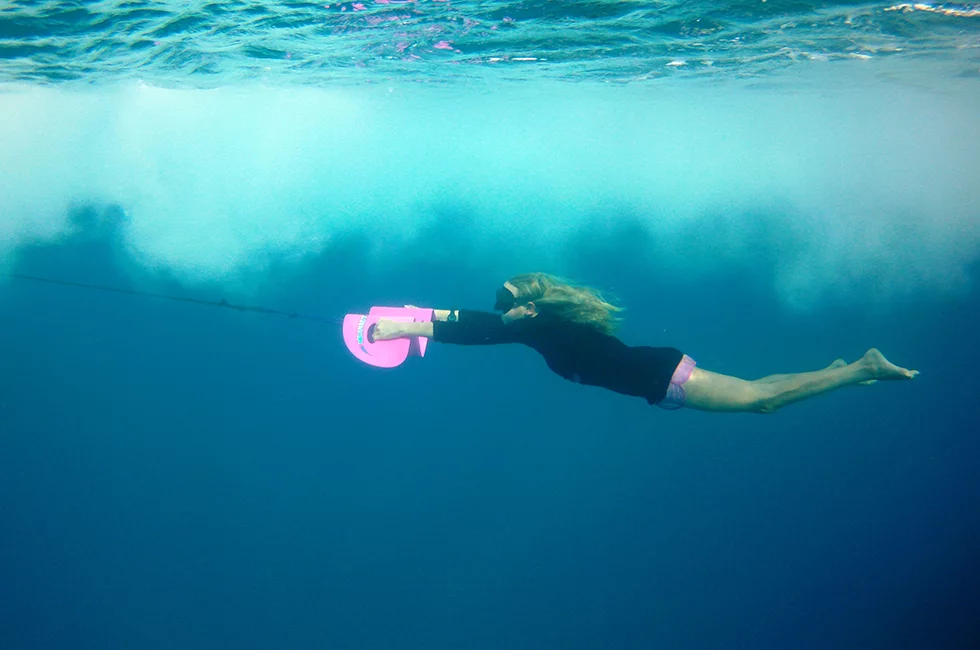 With the help of a tow vessel, the Nautboard makes it easier to swim with a dolphin-like motion