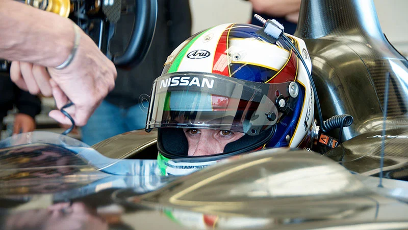 The Nissan Deltawing experimental race car in testing