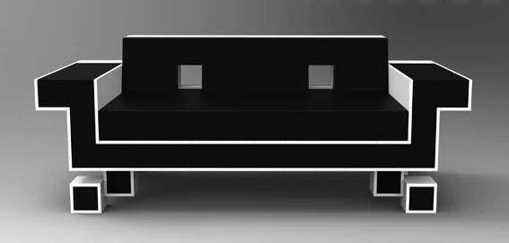 Retro Alien Couch design rendering from the front