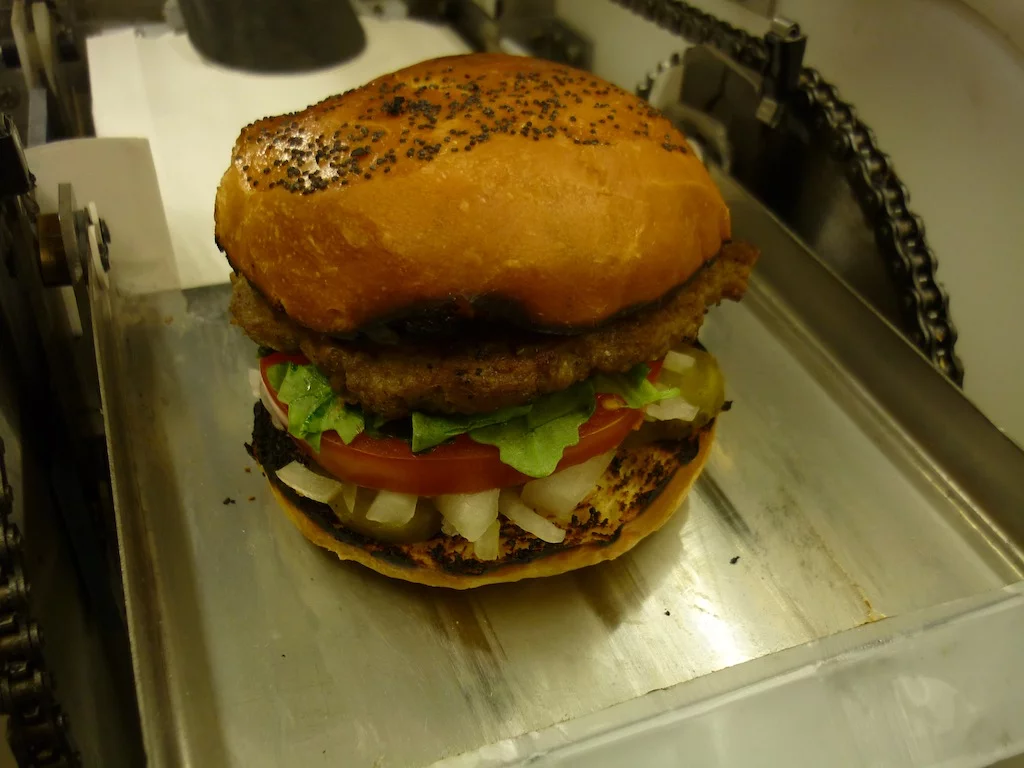 A machine-made hamburger